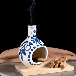 Handmade Ceramic Palo Santo Holder Burner - Mini Fireplace Incense Dish for Sticks, Sage Holder for Meditation Decor, Aromatherapy Scented Fragrances, Scent Freshener