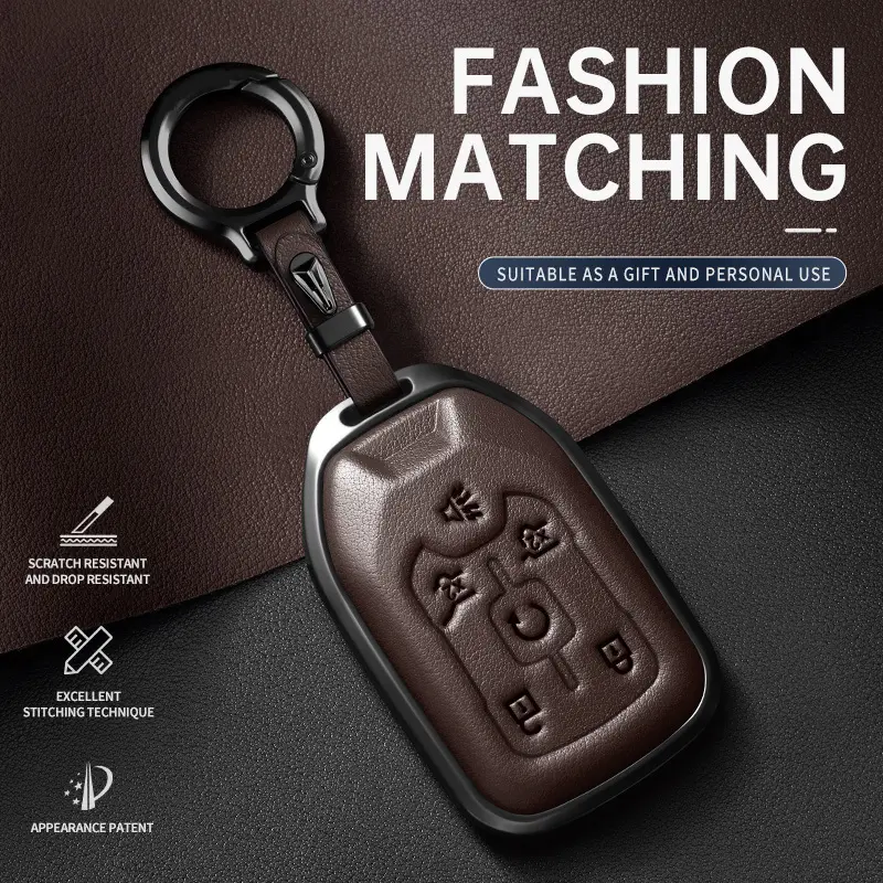 For Chevrolet Key Fob Cover Leather Car Tahoe 2015 2016 2017 2018 2019 2020 GMC Key Case Truck Replacement chevy 1500 accessories Car Essentials Car Gadgets Key Fob Protector Car Key Chains