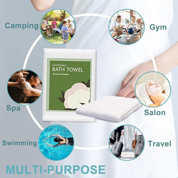 Disposable Bath Towels, 10 Pack 55" x 27.5" Ultra Soft, Quick Dry Disposable Body Towel, Portable Travel Towel for Hotel Camping Beach Swimming Gym Sauna Spa, Personal Care Pet Towels