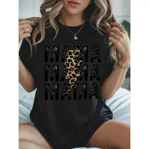 MAMA Lightning Leopard T-Shirt – Women’s Round Neck Tee, Daily Casual Gift for Moms