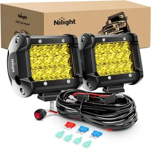 Nilight Led Light Bar 2PCS 4 Inch 36W Amber Triple Row Spot LED Light Bar 3600LM Waterproof Led Off Road Lights with 16AWG Wiring Harness Kit-2 Lead Lightbar