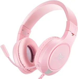 Pink Gaming Headset for  ,  One, PS4,PS5, Bass Surround and Noise Cancelling with Flexible Mic, 3.5mm Wired Adjustable Over-Ear Headphones for Laptop PC iPad Smartphones