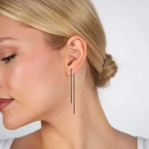 CHIC & ARTSY 925 Sterling Silver Threader Earrings for Women – Lightweight Long Chain Bar and Ball Drop Earrings Set, Minimalist Jewelry Gift