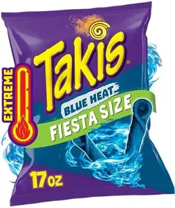 Takis Blue Heat 17 oz Fiesta Size Bag, Hot Chili Pepper Flavored Extreme Spicy Rolled Tortilla Chips