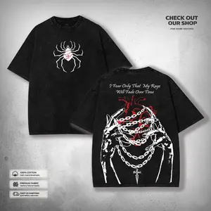 90s Hunter x Hunter Kurapika Chain of Judgmente Anime Subtle Graphic T-shirt, Retro Dark Fantasy Acid Washed Manga Men's shirt, Unisex Loose-fit Cotton vacation summer clothes