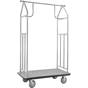 VEVOR Hotel Luggage Cart, Brushed Stainless Steel Finish Bellman's Cart, 1200 LBS Valet Cart with Grey Carpeted Deck and 8-inch Rubber Wheels, Ideal for Hotels, Condos, Resorts, SilverVEVOR Super Brand Day