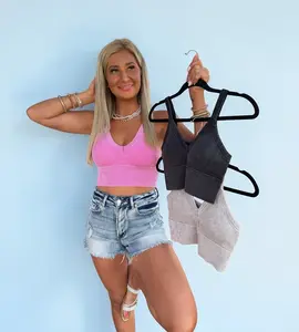 Stone Wash Sculpt V‑Neck Crop Tank Top