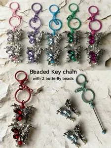 3-Piece Beaded Keychain Set with Two Elegant Butterfly Beads, DIY Jewelry Making Kit, Perfect Gift for Craft Lovers