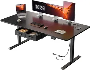 Ecofurnix,Electric Standing Desk, 63 x 31.5 Inches Height Adjustable Table with Outlets, Sit Stand Computer Desk with Drawers for Home Office, Ergonomic Rising Workstation
