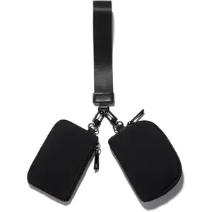 Mini Zip Around  Wristlet Wallets Small Portable Dual Pounch Wristlet Detachable  Purse Pocket Gifts for Women Travel  Outdoors (Black+ Black)
