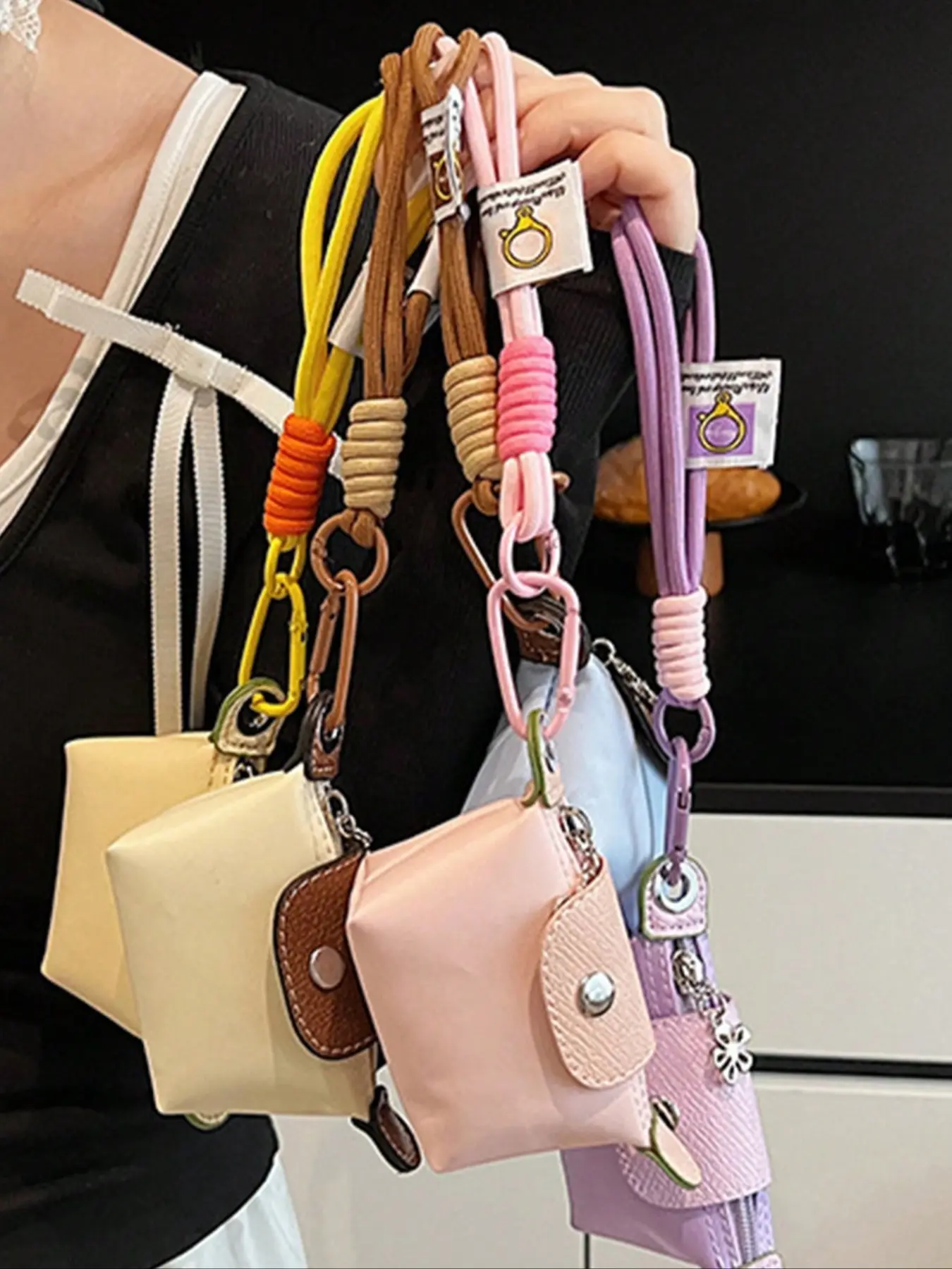 Multicolor Mini Keychain Bag, Nylon Leather Patchwork Small Pouch, Portable Coin Purse, Hanging Storage Bag, Lightweight Durable, Keychain For Bags