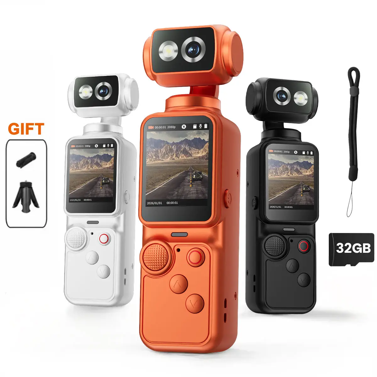 USK Portable Handheld Digital Vlogging Camera, 180° Rotating Lens, teenage Pocket Video Camera with Built-In LCD Screen, Free 32GB Card, Tripod & USB Cable Included, Rechargeable, Compact & Lightweight for Travel, Vlogging & Daily Use, Ideal Holiday  Gift
