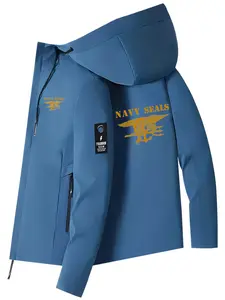 Trendy Hooded Navy SEALs Logo Printed Jacket for Daily Wear Outdoor Activities and Casual Commuting