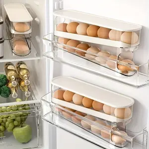 Double Layer Egg Storage Box, Refrigerator Side Door Space Saver Organizer, Durable PP Material, Transparent Stackable Design, Easy Open Lid