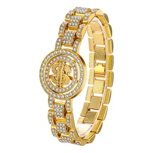 OIDEA Crystal Rhinestone Dollar Sign Fidget Spinner Bracelet for Men Women — Full Rhinestone Spinning Disc Bangle, Gold Silver