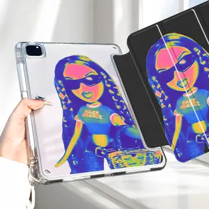 Y2K Neon Anime Girl iPad Case Transparent Acrylic Hard Back Panel With Pencil Slot, Suitable for Ipad mini pro air. Scratch-resistant Ultra-thin Protective Case, Shock-resistant Full Cover Protective Case Suitable for Offices Schools, Tablet Casing