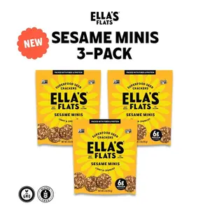 Ella's Flats NEW Sesame Minis 3-Pack Snack Natural | Superfood seed crackers - Just seeds, no fillers - 6g protein, 5g fiber and low carb