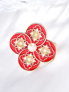 Copper Coin Brooch, Fashionable National Style Pin, Small Pearl Clip Accessory, Jacket Coat Bag Decoration, Anti-Slip Chest Pin