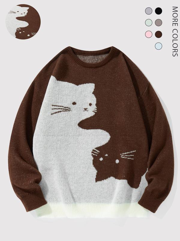 #Springfresh Love Men's Cartoon Cat Jacquard Round Neck Sweater Loose Casual Long Sleeve Knitted Sweater Autumn/Winter Fashion Men's Knitted Sweater Daily Wearing Pullover Top Same Style for Men and Women Party Leisure Halloween Academy Style Work Outdoor #Springfresh Love Men's Cartoon Cat Jacquard Round Neck Sweater Loose Casual Long Sleeve Knitted Sweater Autumn/Winter Fashion Men's Knitted Sweater Daily Wearing Pullover Top Same Style for Men and Women Party Leisure Halloween Academy Style Work Outdoor