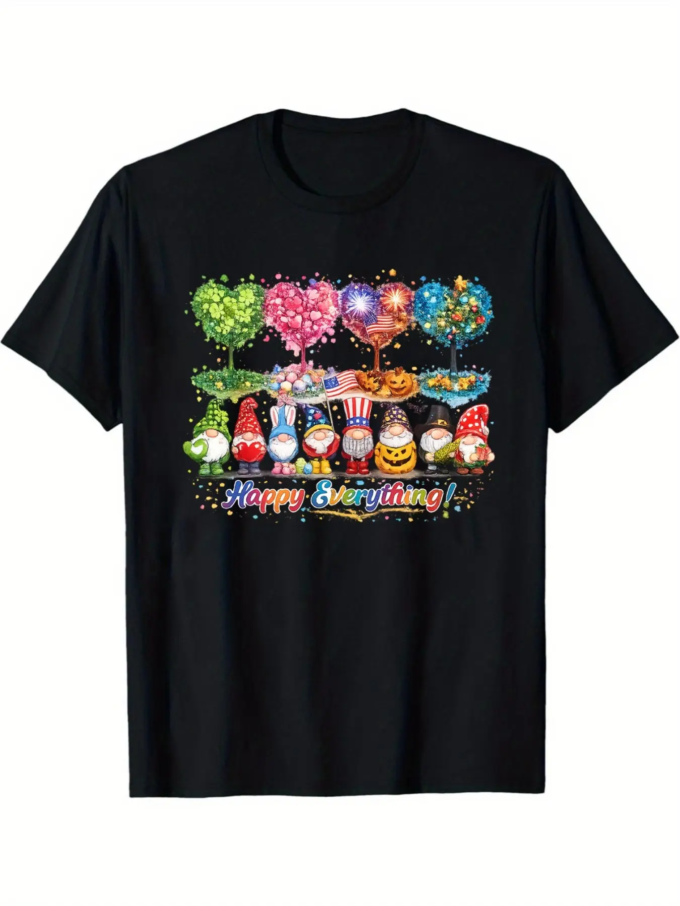 Happy Dwarf Theme T-Shirt, 12 Months Festival Design, Cute Dwarf Pattern, Unisex Soft Round Neck, Casual Long Sleeve, All Seasons