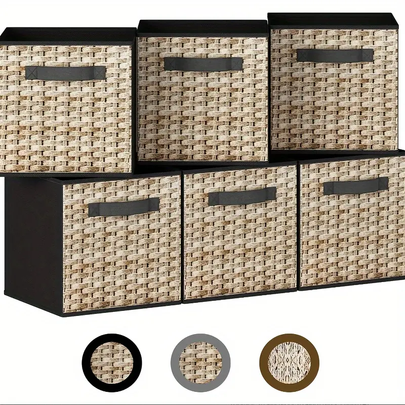 6-Pack Fabric Cube Storage Box. 11 Inch Cube Storage Box with Handle, Foldable Closet Storage Box, Closet Storage Basket, Black