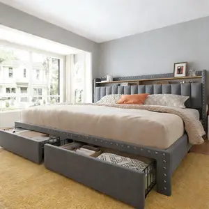 Lift Up Storage Bed【Frame Only No Mattress】Modern Wingback Headboard Upholstered Platform Bed Frame/Hydraulic Storage/Wood Slats Support, Full Queen King Size#ChristmasGifts