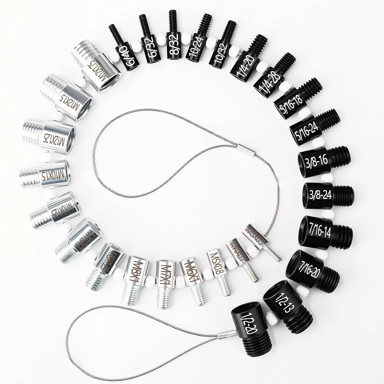 28 Pcs Nut and Bolt Thread Checker, 13 Metric/15 SAE, Steel Chain-style Thread Gauge & Bolt Size Finder Quickly Identifies Nut and Bolt Sizes, Ideal for Workshop, Repairs, DIY Projects