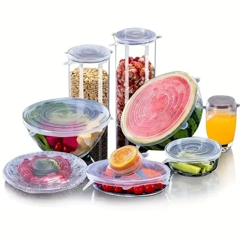Silicone Food Storage Lid, 6 Counts/set Reusable Airtight Food Cover, Stretchy Silicone Lids for Fresh Food Storage, Bowl Covers, Kitchen Accessories