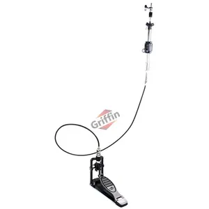 Remote Hi Hat Stand with Foot Pedal by GRIFFIN | Drummers Cable Auxiliary Cymbal High Hat Percussion Hardware with Drum Key | Heavy Duty Sturdy HiHat Holder | All Metal Construction Mount Complete Kit
