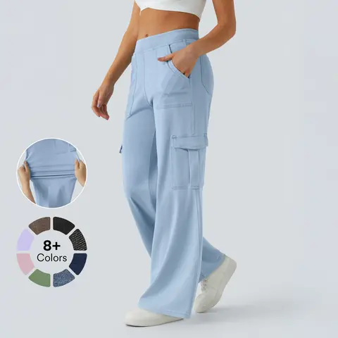 Halara Flex Mid Rise Pockets Straight Leg Casual Cargo Jeans for Women, Casual Comfort Denim Pants for Daily Wear, Women's Bottoms