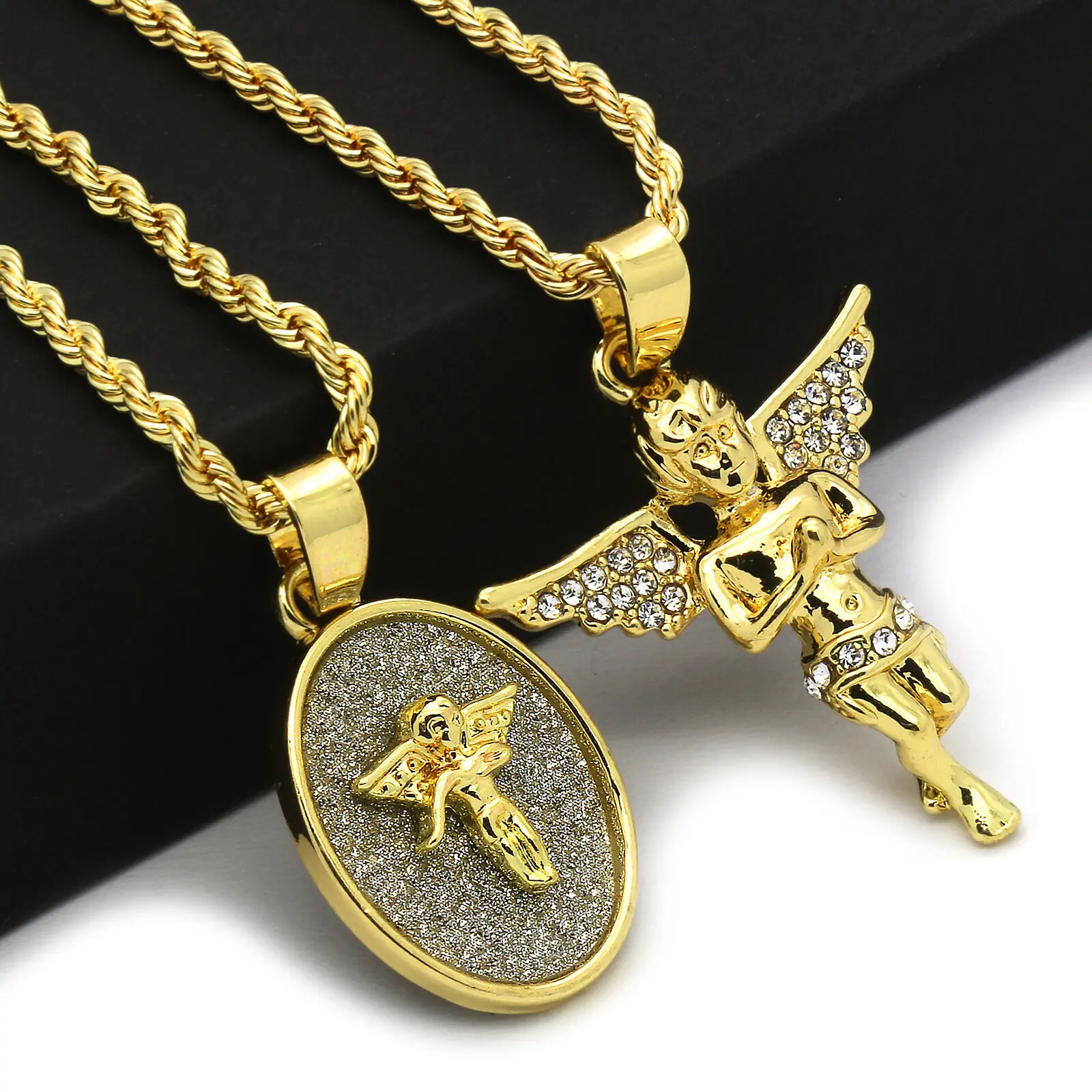 MaxBling81 Elegant Necklace Set - 14k Gold, Silver-Plated Fashion Cubic-Zirconia Baby Angel Pendant with 24" Rope Chain