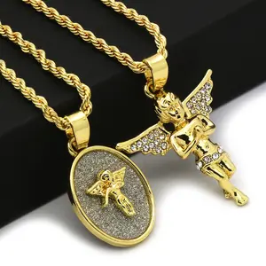 MaxBling81 Elegant Necklace Set - 14k Gold, Silver-Plated Fashion Cubic-Zirconia Baby Angel Pendant with 24" Rope Chain