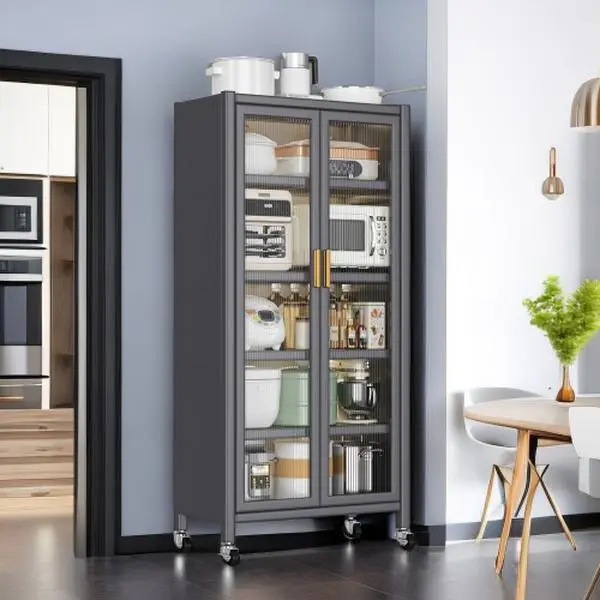 Bellemave Floor-to-Ceiling Multilevel Kitchen Cabinet with Open Door, Ideal for Microwave, Bowl and Household Storage (Tall Kitchen Cupboard)