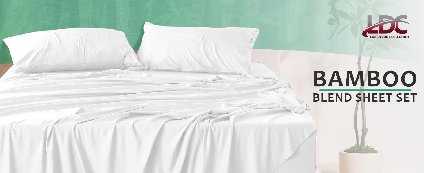 Lux Decor 3/4pc Bamboo Sheet Set - Super Silky Luxury Bedding Set -Soft Breathable Sheet -15-inch Deep Pockets Cooling Sheet Set, Wrinkle-Free Sheet with Pillowcases Lux Decor 3/4pc Bamboo Sheet Set - Super Silky Luxury Bedding Set -Soft Breathable Sheet -15-inch Deep Pockets Cooling Sheet Set, Wrinkle-Free Sheet with Pillowcases