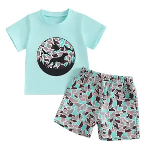 Toddler Baby Boy Duck Hunting Summer Clothes Mallard Duck Dog T Shirt Elastic Waist Pocket Camouflage Shorts
