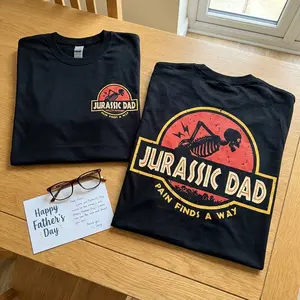 Jurassic Dad Double Sided T-Shirt Funny Father’s Day Gift  | Cool Dinosaur Graphic Tee for Dad | Retro Vintage Style Shirt for Men | Perfect Gift for Dad, Husband, Grandpa | Unique Funny Dad Outfit Idea 2026D