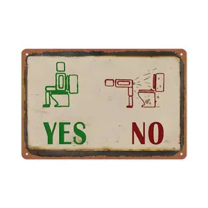 Funny Bathroom Flush Etiquette Tin Sign, Yes No Correct Toilet Use Vintage Metal Wall Art, Humorous Restroom Decor for Public Toilet, Bar, Restaurant, Man Cave, Novelty Gag Gift