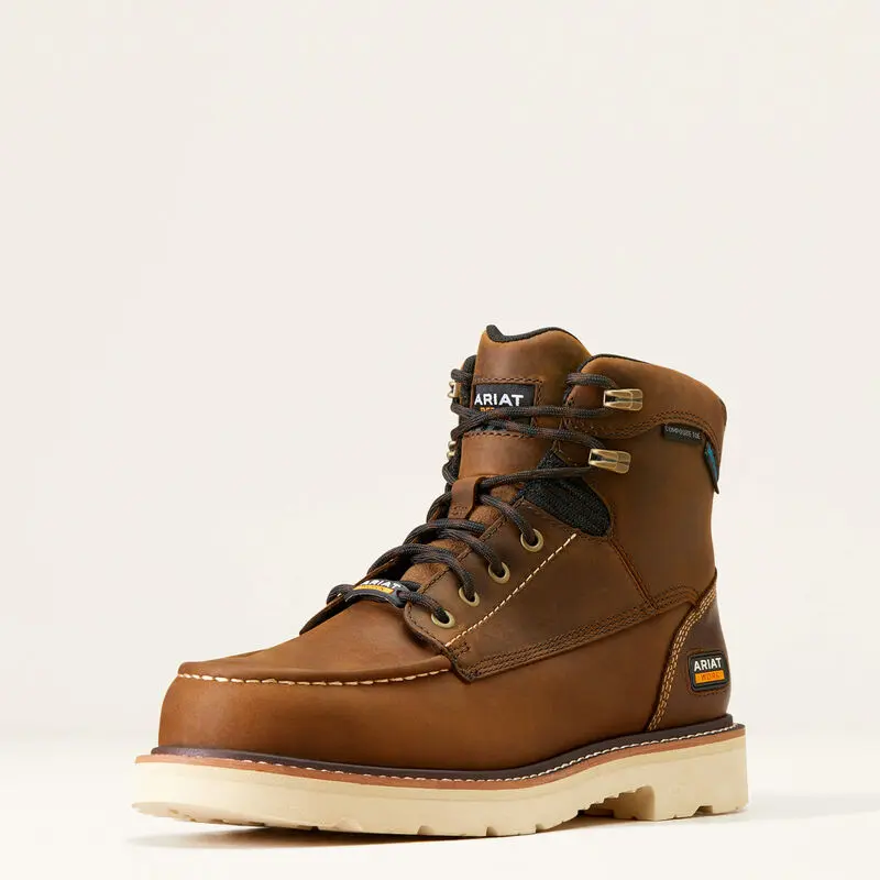 ARIAT Men's Rebar Lift Waterproof Composite Toe Work Boot, Brown, 6 Inch