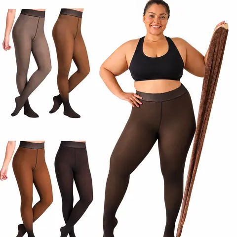 Soo Slick Women's Magic Fleece Lined Full Length Leggings - Bridal Satin, Sheer Skin Tone Thigh Tights, Figure-Enhancing Slimming Curvy Bottoms, Warm Fall Winter Underwear for Women, S-3XL Plus Size, Black, Basic Cream, Easy to Wash, Day and Night Use Wom