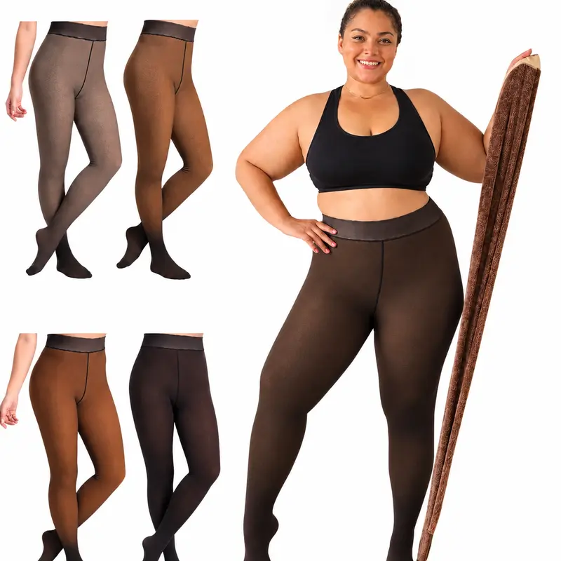 Soo Slick Women's Magic Fleece Lined Full Length Leggings - Bridal Satin, Sheer Skin Tone Thigh Tights, Figure-Enhancing Slimming Curvy Bottoms, Warm Fall Winter Underwear for Women, S-3XL Plus Size, Black, Basic Cream, Easy to Wash, Day and Night Use Wom