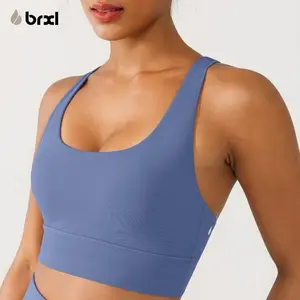 BRXL Women's Camisole Sports Bra Fitness Exercise Padded Yoga Top Cross Over Shoulder Strap Workout Clothes Activewear