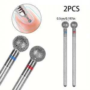 2pcs Diamond Nail Drill Bit Set for Manicure, Odorless Cuticle Remover Files, Gel Polish Accessories, Nail Tech Supplies 5Mm Round Ball-2Pcs