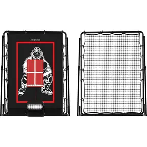 Baseball Rebounder Net, 155 x 111 cm, with 9-Hole Target, Adjustable Bounce-Back Trainer, Strike Zone Practice Net for Softball and Baseball, Backyard Training Equipment