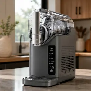 Slushie Machine No Ice Needed, Professional Frozen Drink Maker for Home, LED Display, Programs for Margaritas & Ice Cream, Quiet Compressor, Grey Plastic/Steel, 20.68 lb, 8.66x18.74x18.46 in, Family Large Capacity, Party & Kitchen Use