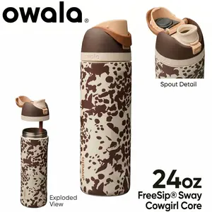 Owala 32oz FreeSip Cowgirl Core Water Bottle, Color Drop Cow Print, Leakproof Insulated Tumbler