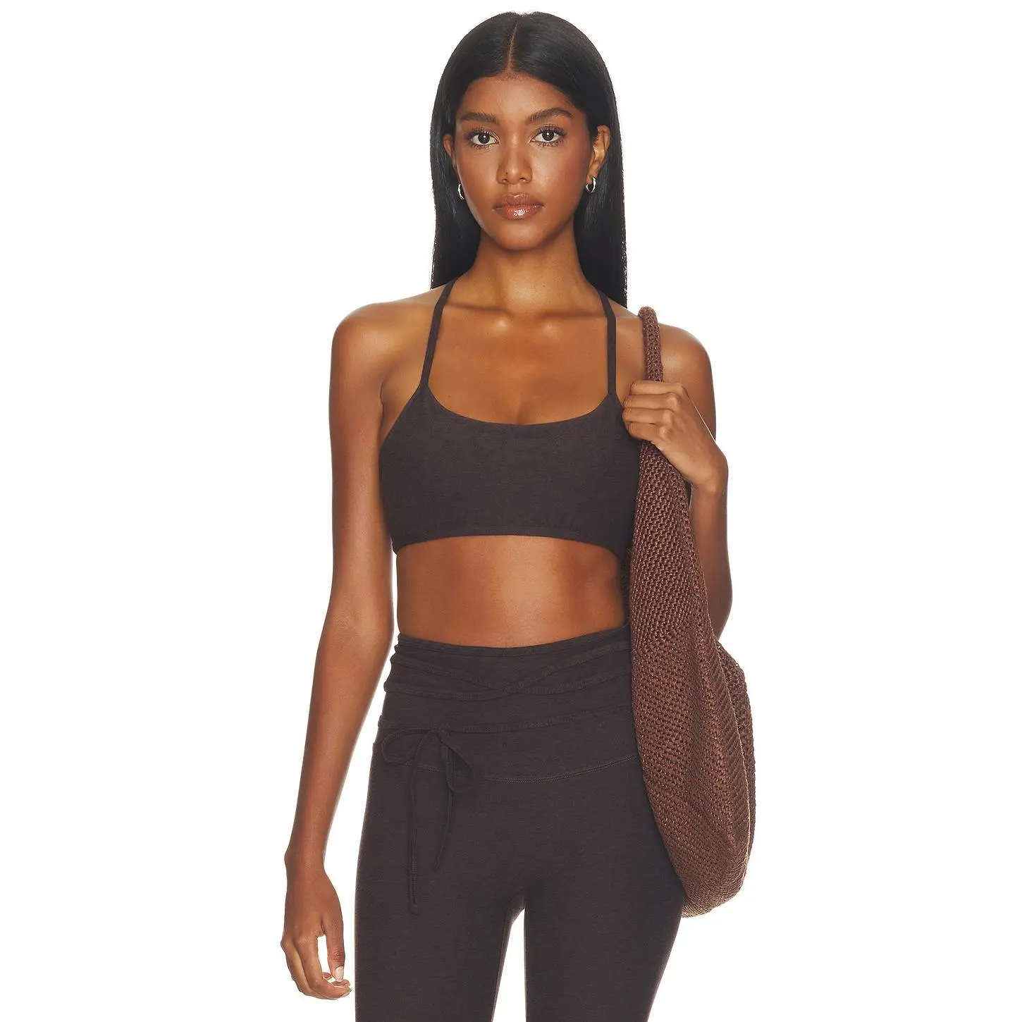 Beyond Yoga Spacedye Minimal Sports Bra in Dark Chocolate Heather