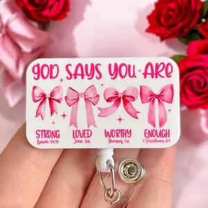 Glitter My Badge God says you are badge reel for nurse and student nurse. Badge clip Badge pull - Retractable swivel clip with a 360 rotation. Great gift for coworker.