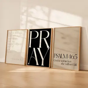 Christian Wall Art for Women | PRAY, Proverbs 31 25 + Psalm 46 5 | Neutral Feminine Scripture Set of 3 Beige, Black, Cream