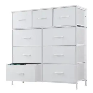 Fabric Storage Tower with 9 Drawers, Multifunctional Dresser for Bedroom, Nursery, or Entryway, Large Capacity, Durable Steel Frame & Wood Top, Easy Assembly