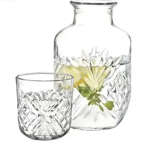 Hand Blown Transparent Lead-Free Crystal Nightstand Carafe and Glass Set - Food-Grade BPA-Free, Dustproof, Shatterproof, Dishwasher-Safe, Peaceful Luxury Modern Drinkware for Home Bedroom Decor, Ideal Housewarming Gift, Peace,summervibes